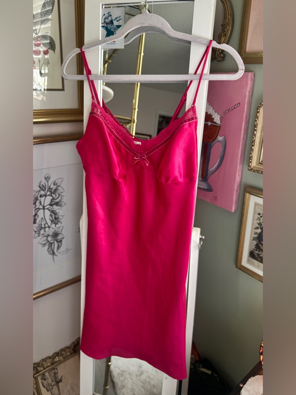 La SENZA Hot Pink Satin Slip with Lace Trim